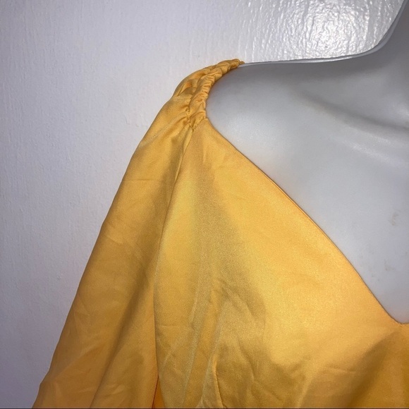 NWOT Vonda Empire Style V Neck Puff Sleeve Poly Yellow Dress 2X/ 3X - Picture 5 of 12
